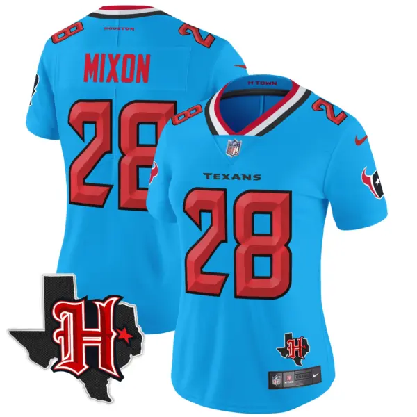 Womens Houston Texans 2024 Texas Patch Vapor Limited Jersey V5 Joe Mixon Jersey Blue