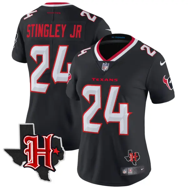 Womens Houston Texans 2024 Texas Patch Vapor Limited Jersey V5 Derek Stringley Jr Jersey Navy