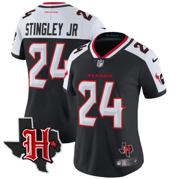 Womens Houston Texans 2024 Texas Patch Vapor Limited Jersey V5 Derek Stringley Jr Jersey Navy Alternate