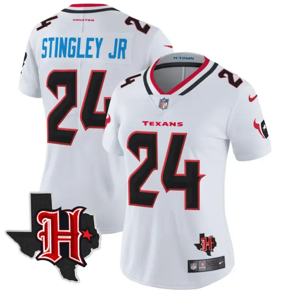Womens Houston Texans 2024 Texas Patch Vapor Limited Jersey V5 Derek Stringley Jr Jersey White