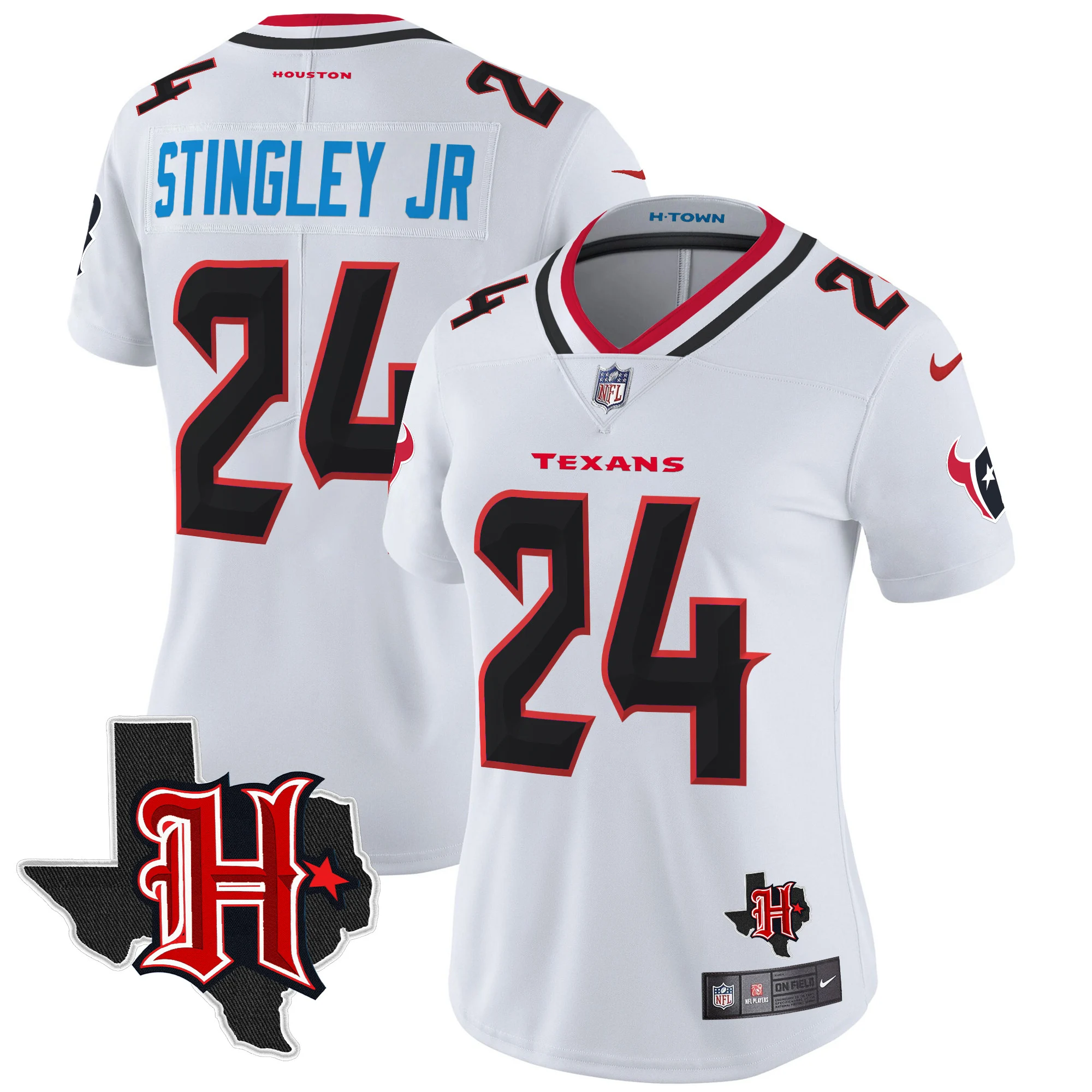 Womens Houston Texans 2024 Texas Patch Vapor Limited Jersey V5 Derek Stringley Jr Jersey White