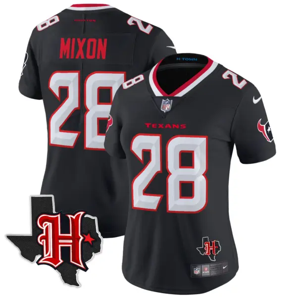 Womens Houston Texans 2024 Texas Patch Vapor Limited Jersey V5 Joe Mixon Jersey Navy