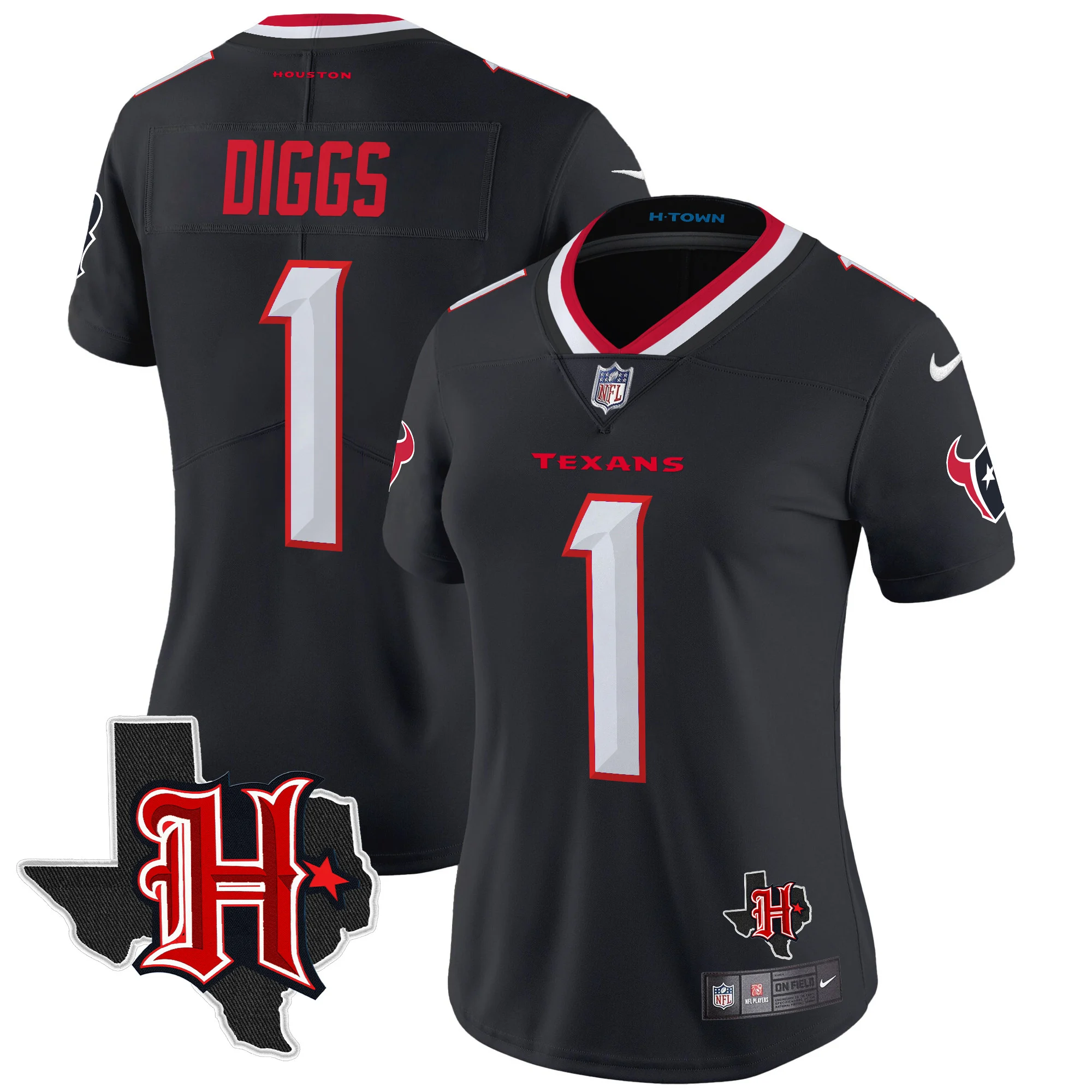Womens Houston Texans 2024 Texas Patch Vapor Limited Jersey V5 Stefon Diggs Jersey Navy