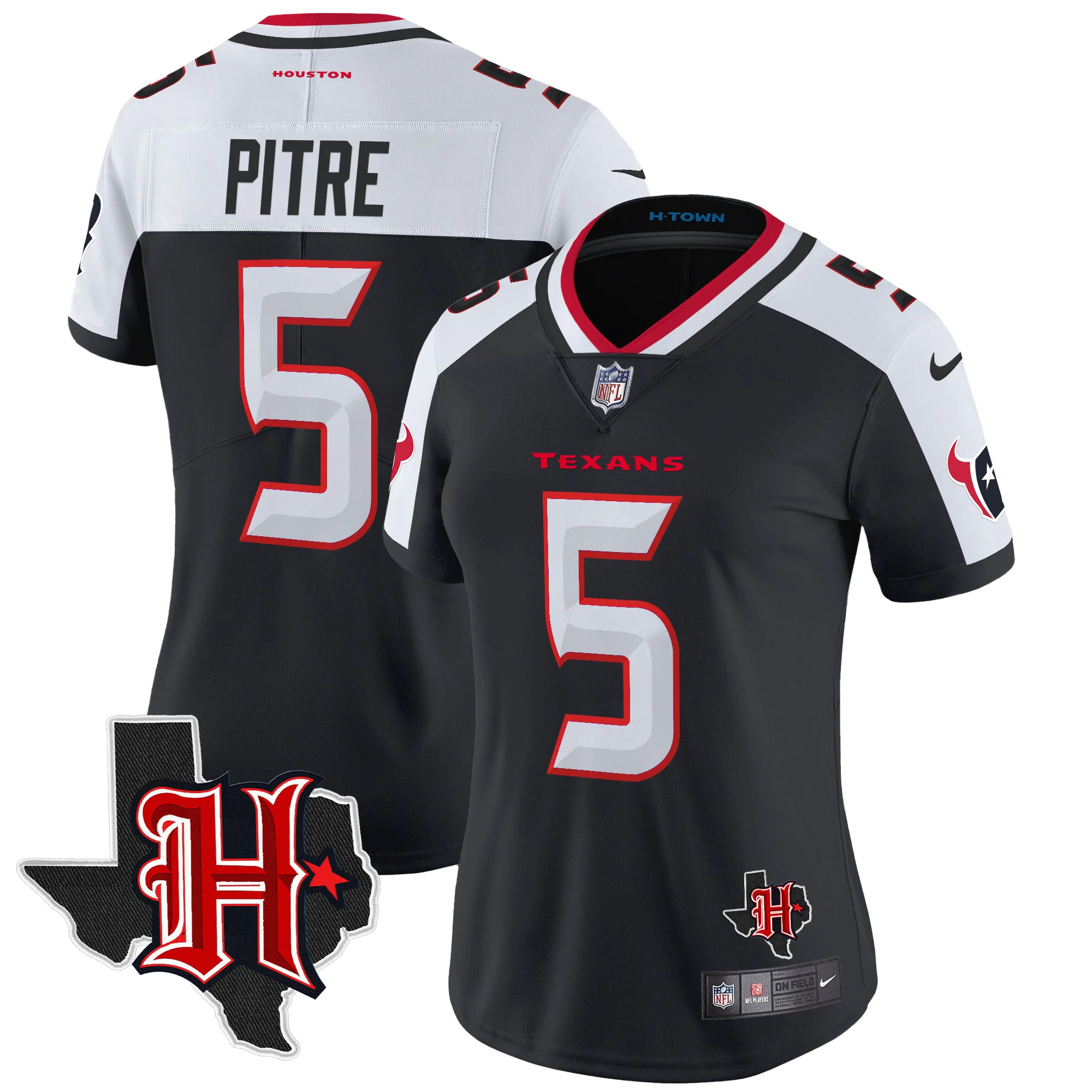 Womens Houston Texans 2024 Texas Patch Vapor Limited Jersey V5 Jalen Pitre Jersey Navy Alternate