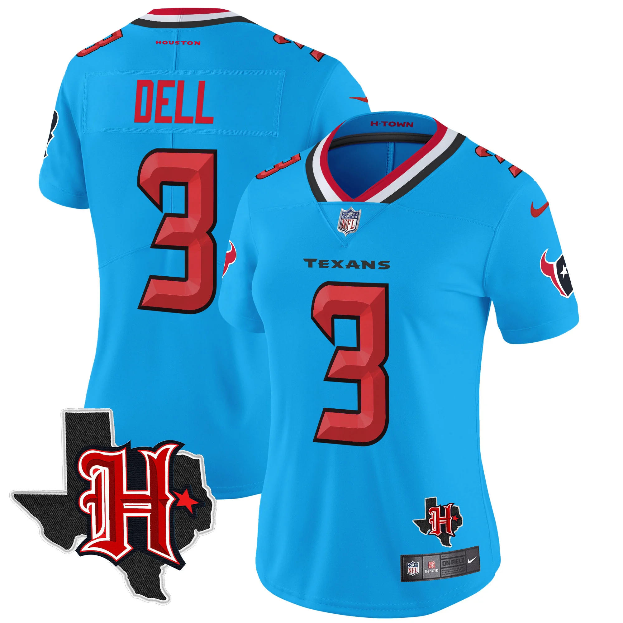 Womens Houston Texans 2024 Texas Patch Vapor Limited Jersey V5 Tank Dell Jersey Blue