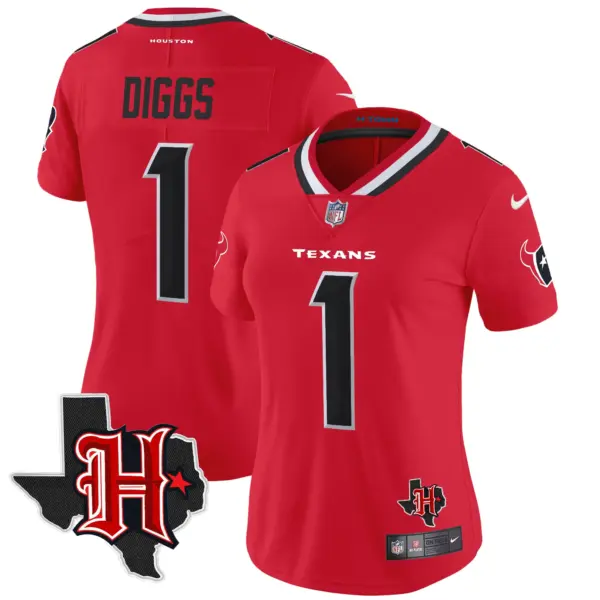 Womens Houston Texans 2024 Texas Patch Vapor Limited Jersey V5 Stefon Diggs Jersey Red
