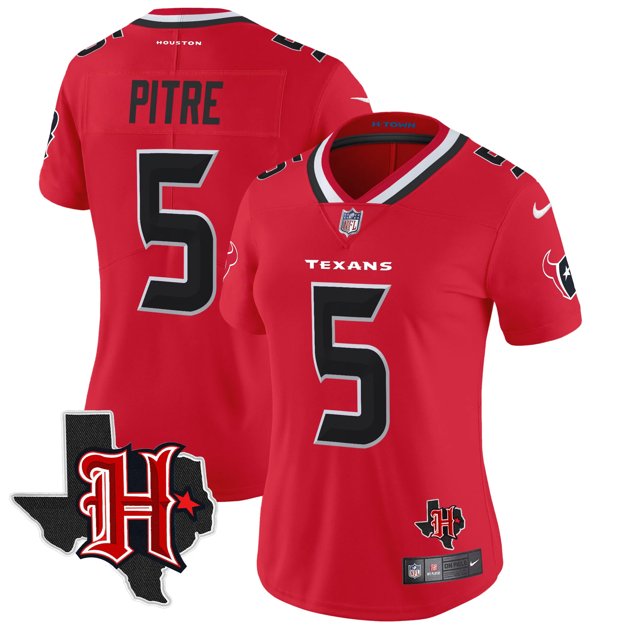 Womens Houston Texans 2024 Texas Patch Vapor Limited Jersey V5 Jalen Pitre Jersey Red