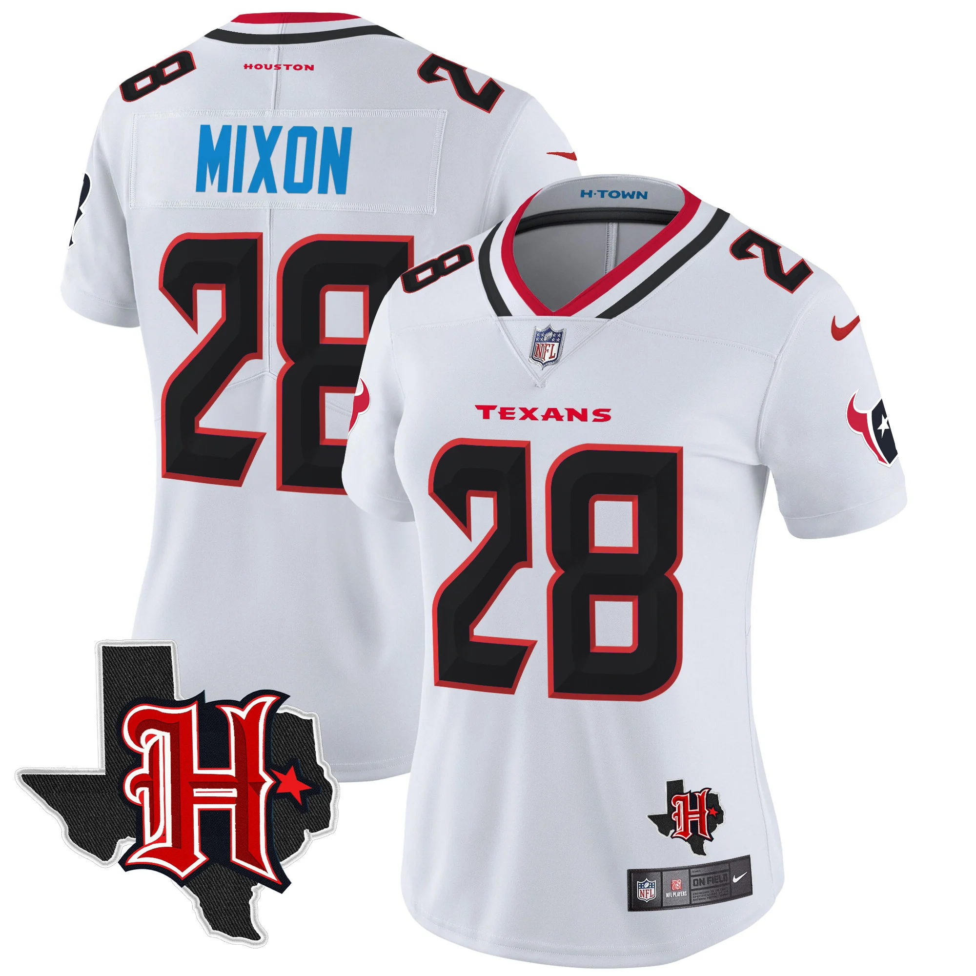 Womens Houston Texans 2024 Texas Patch Vapor Limited Jersey V5 Joe Mixon Jersey White