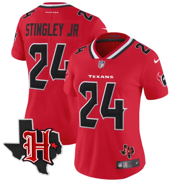 Womens Houston Texans 2024 Texas Patch Vapor Limited Jersey V5 Derek Stringley Jr Jersey Red