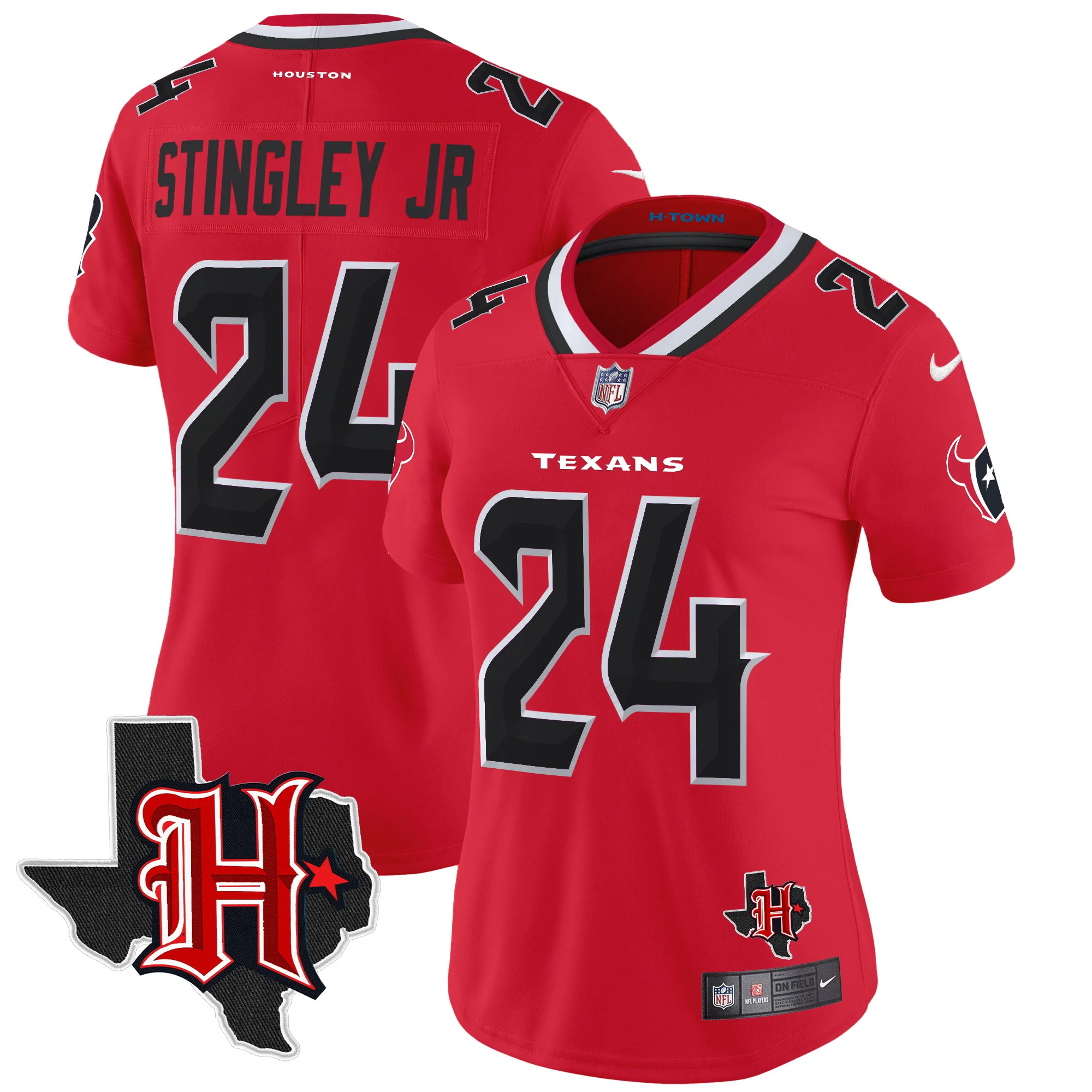 Womens Houston Texans 2024 Texas Patch Vapor Limited Jersey V5 Derek Stringley Jr Jersey Red