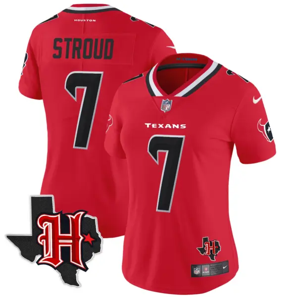 Womens Houston Texans 2024 Texas Patch Vapor Limited Jersey V5 CJ Stroud Jersey Red