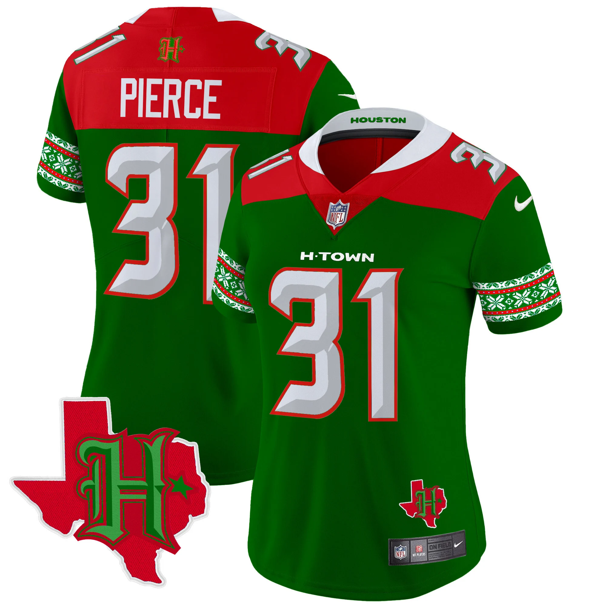 Womens Houston Texans 2024 Christmas Vapor Limited Jersey Dameon Pierce Jersey Green
