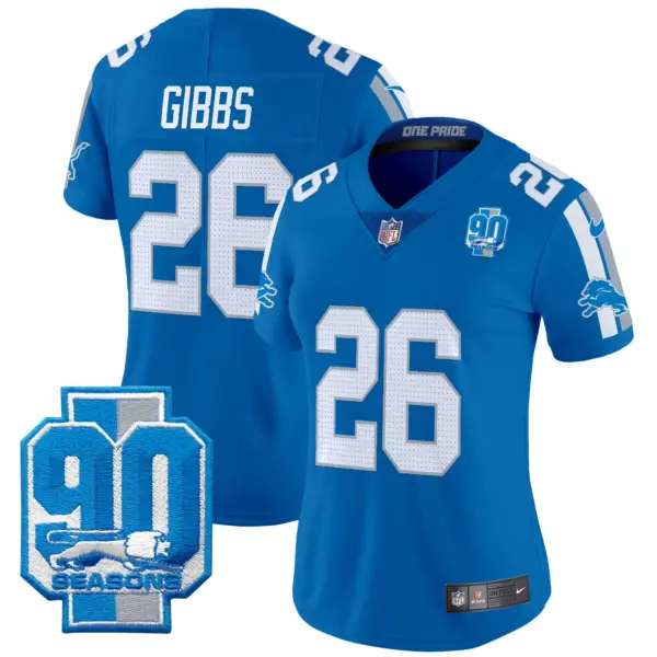 Womens Detroit Lions 90Th Year Patch Vapor Limited Jersey Jahmyr Gibbs Jersey Blue