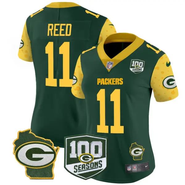 Womens Green Bay Packers 100Th Season Home Patch Cheese Vapor Limited Jersey Jayden Reed Jersey Green