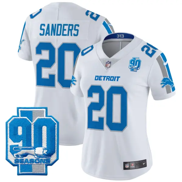 Womens Detroit Lions 90Th Year Patch Vapor Limited Jersey Barry Sanders Jersey White