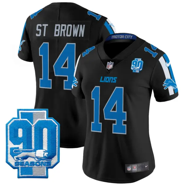 Womens Detroit Lions 90Th Year Patch Vapor Limited Jersey Stbrown Jersey Black