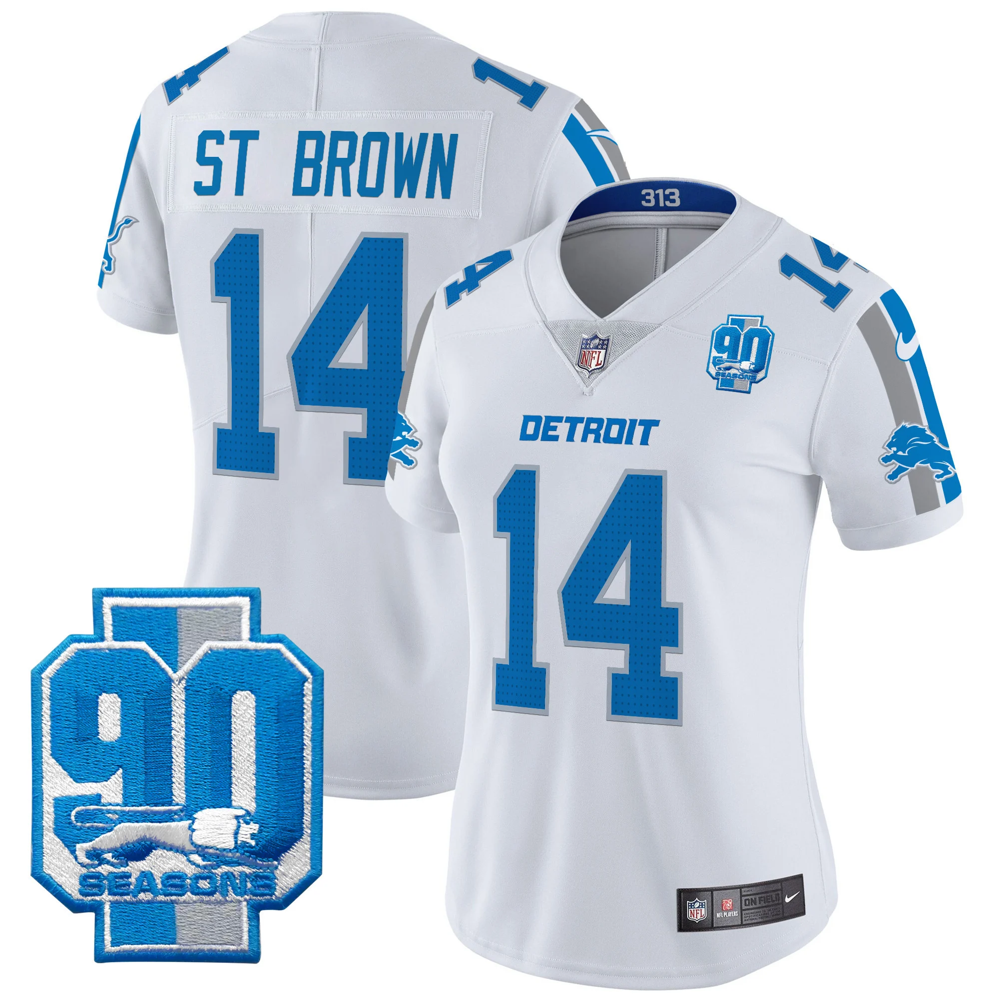 Womens Detroit Lions 90Th Year Patch Vapor Limited Jersey Stbrown Jersey White