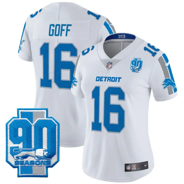 Womens Detroit Lions 90Th Year Patch Vapor Limited Jersey Jared Goff Jersey White
