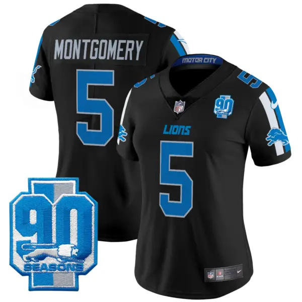 Womens Detroit Lions 90Th Year Patch Vapor Limited Jersey David Montgomery Jersey Black