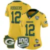 Womens Green Bay Packers 100Th Season Home Patch Cheese Vapor Limited Jersey Aaron Rodgers Jersey Gold