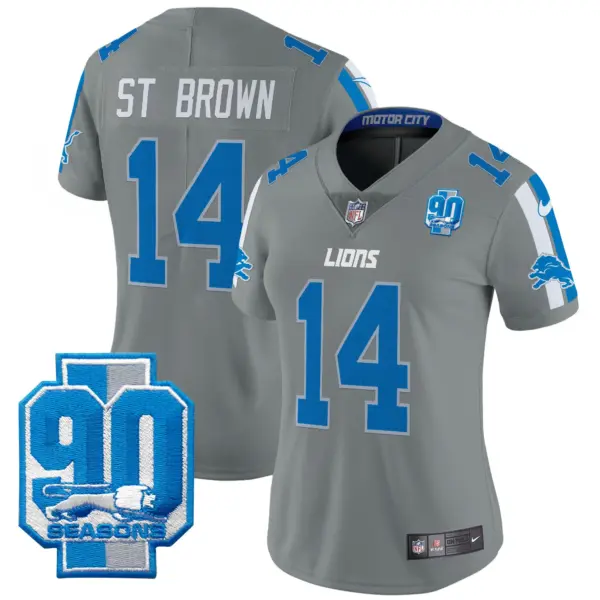 Womens Detroit Lions 90Th Year Patch Vapor Limited Jersey Stbrown Jersey Gray
