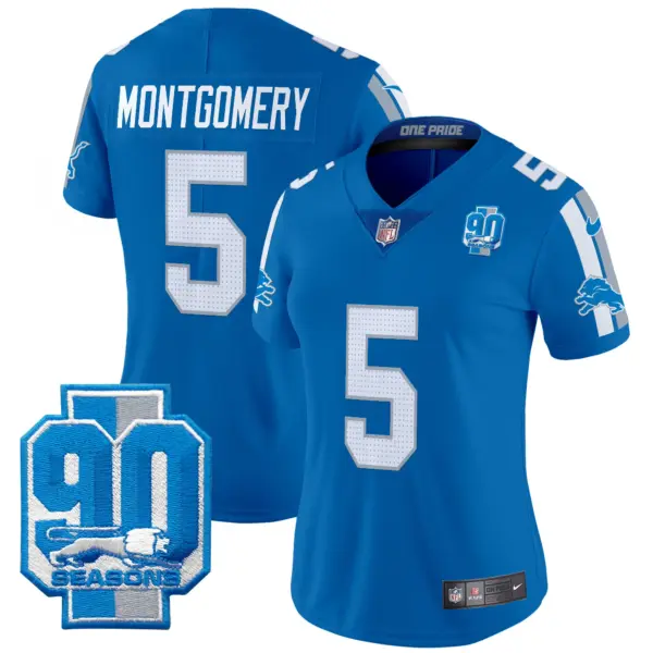 Womens Detroit Lions 90Th Year Patch Vapor Limited Jersey David Montgomery Jersey Blue