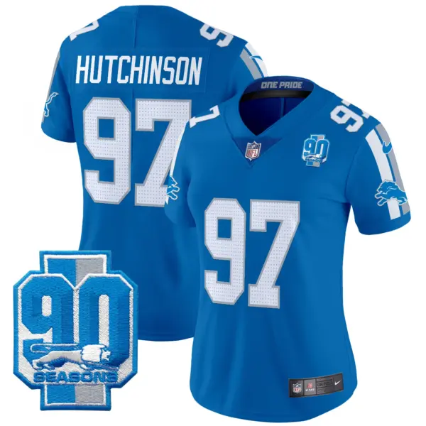 Womens Detroit Lions 90Th Year Patch Vapor Limited Jersey Hutchinson Jersey Blue