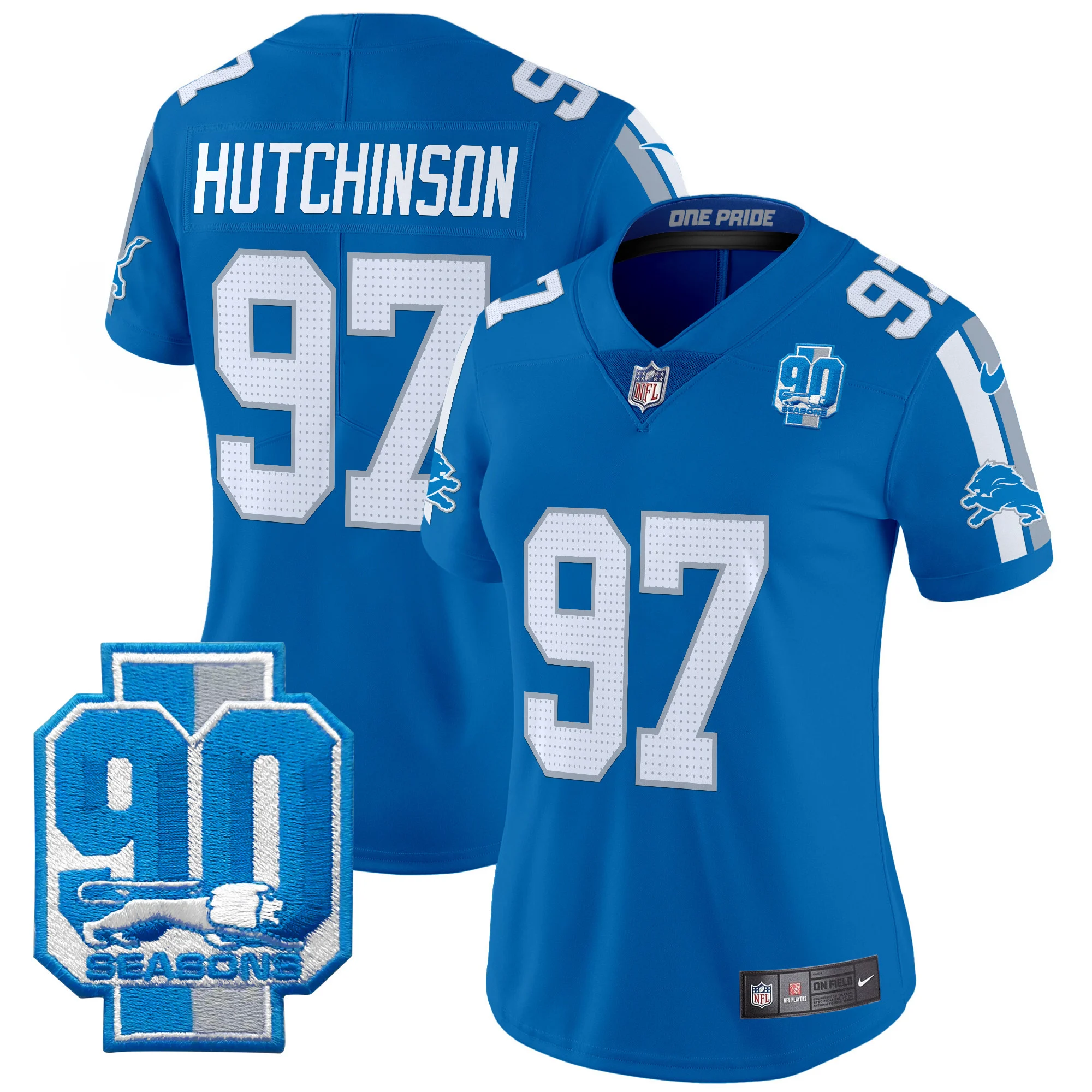 Womens Detroit Lions 90Th Year Patch Vapor Limited Jersey Hutchinson Jersey Blue