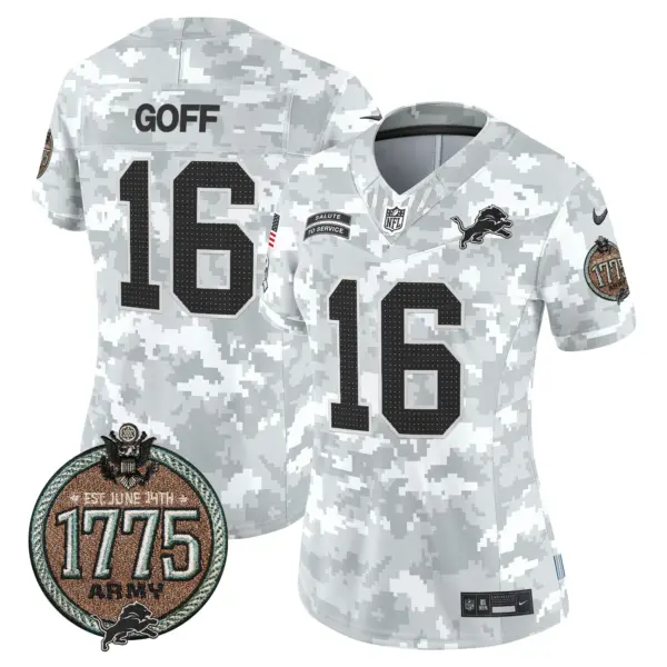 Womens Detroit Lions 2024 Salute To Service Establishment Year Patch Vapor Limited Jersey Jared Goff Jersey Army