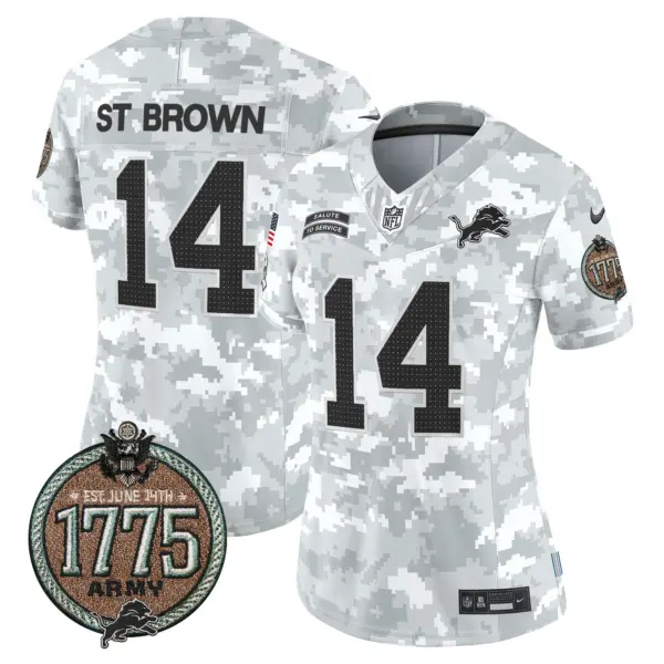 Womens Detroit Lions 2024 Salute To Service Establishment Year Patch Vapor Limited Jersey Stbrown Jersey Army