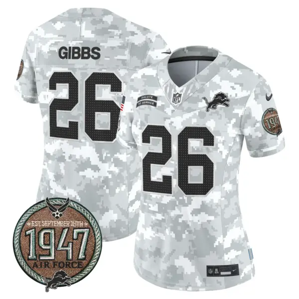 Womens Detroit Lions 2024 Salute To Service Establishment Year Patch Vapor Limited Jersey Jahmyr Gibbs Jersey Air Force