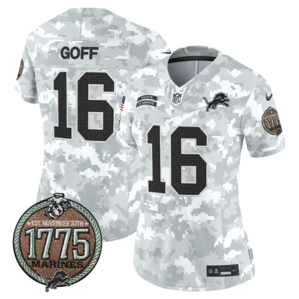 Womens Detroit Lions 2024 Salute To Service Establishment Year Patch Vapor Limited Jersey Jared Goff Jersey Marines