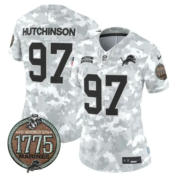 Womens Detroit Lions 2024 Salute To Service Establishment Year Patch Vapor Limited Jersey Hutchinson Jersey Marines