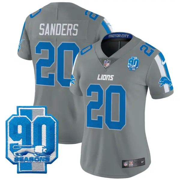Womens Detroit Lions 90Th Year Patch Vapor Limited Jersey Barry Sanders Jersey Gray