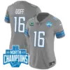 Womens Detroit Lions 2023 NFC North Division Champions Patch Vapor Jersey Jared Goff Jersey Gray