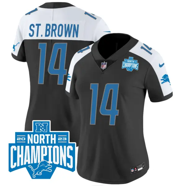 Womens Detroit Lions 2023 NFC North Division Champions Patch Vapor Jersey Stbrown Jersey Black Alternate