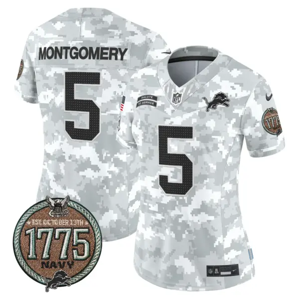 Womens Detroit Lions 2024 Salute To Service Establishment Year Patch Vapor Limited Jersey David Montgomery Jersey Navy