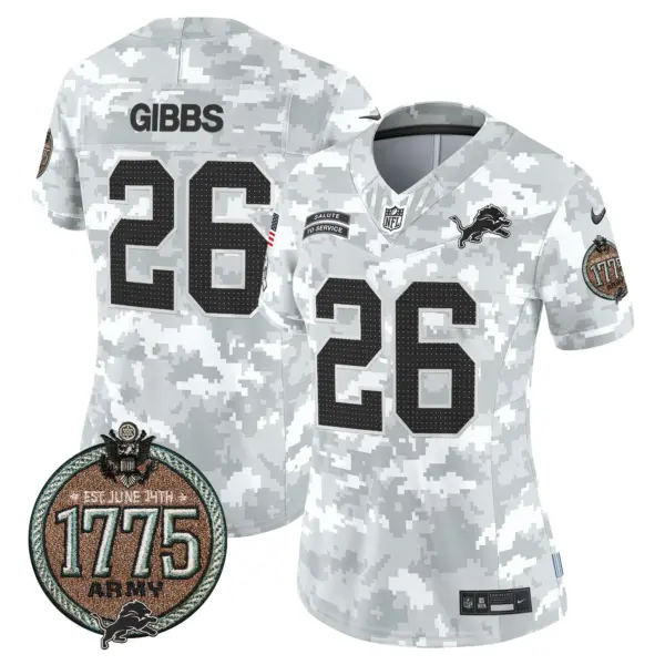 Womens Detroit Lions 2024 Salute To Service Establishment Year Patch Vapor Limited Jersey Jahmyr Gibbs Jersey Army