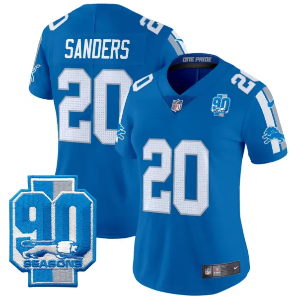 Womens Detroit Lions 90Th Year Patch Vapor Limited Jersey Barry Sanders Jersey Blue