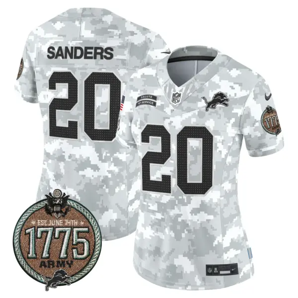 Womens Detroit Lions 2024 Salute To Service Establishment Year Patch Vapor Limited Jersey Barry Sanders Jersey Army