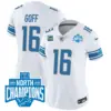 Womens Detroit Lions 2023 NFC North Division Champions Patch Vapor Jersey Jared Goff Jersey White