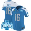 Womens Detroit Lions 2023 NFC North Division Champions Patch Vapor Jersey Jared Goff Jersey Blue Alternate