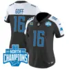 Womens Detroit Lions 2023 NFC North Division Champions Patch Vapor Jersey Jared Goff Jersey Black Alternate