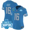 Womens Detroit Lions 2023 NFC North Division Champions Patch Vapor Jersey Jared Goff Jersey Blue