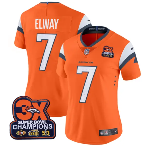 Womens Denver Broncos 3 Time Champions Patch Vapor Limited Jersey John Elway Jersey Orange