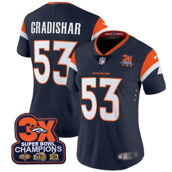 Womens Denver Broncos 3 Time Champions Patch Vapor Limited Jersey Randy Gradishar Jersey Alternate