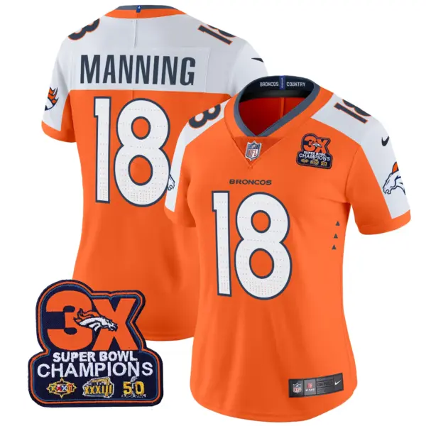 Womens Denver Broncos 3 Time Champions Patch Vapor Limited Jersey Peyton Manning Jersey Orange Alternate
