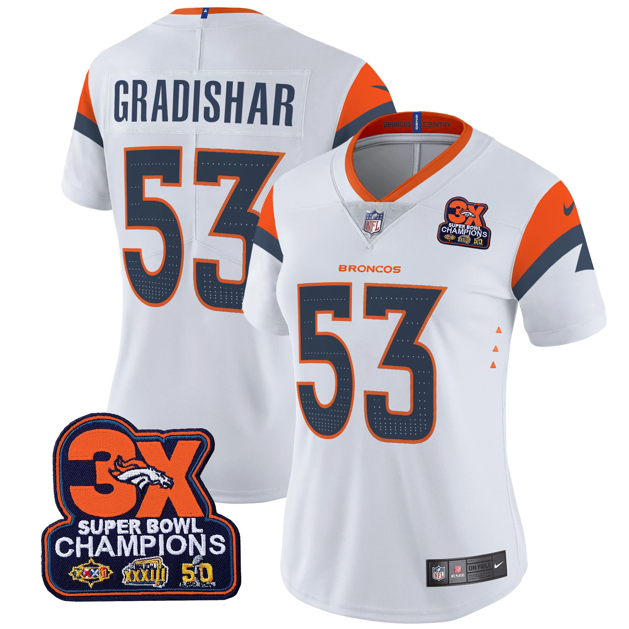 Womens Denver Broncos 3 Time Champions Patch Vapor Limited Jersey Randy Gradishar Jersey White
