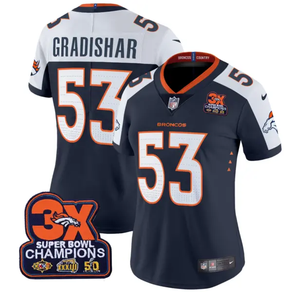 Womens Denver Broncos 3 Time Champions Patch Vapor Limited Jersey Randy Gradishar Jersey Navy Alternate