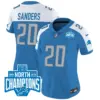 Womens Detroit Lions 2023 NFC North Division Champions Patch Vapor Jersey Barry Sanders Jersey Blue Alternate
